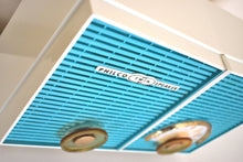Load image into Gallery viewer, Teal Turquoise and White Chevron 1960 Philco H836-124 AM Vacuum Tube Radio Excellent Plus Condition Dual Speaker Sound!