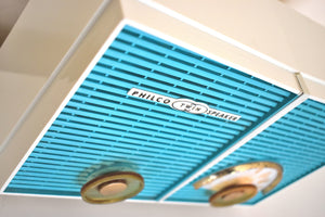 ティール ターコイズとホワイト シェブロン 1960 Philco H836-124 AM 真空管ラジオ エクセレント プラス コンディション デュアル スピーカー サウンド!