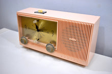 Load image into Gallery viewer, Begonia Pink 1959 Admiral Y3154 Vintage Atomic Age Vacuum Tube AM Radio Clock Sounds Looks Great!