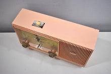 Load image into Gallery viewer, Begonia Pink 1959 Admiral Y3154 Vintage Atomic Age Vacuum Tube AM Radio Clock Sounds Looks Great!