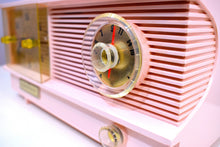 Load image into Gallery viewer, Powder Pink Vintage Antique Mid Century 1961 Coronado Vacuum Tube AM Clock Radio Restored and Very Rare!