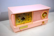 Load image into Gallery viewer, Powder Pink Vintage Antique Mid Century 1961 Coronado Vacuum Tube AM Clock Radio Restored and Very Rare!