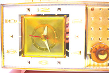 Load image into Gallery viewer, Parisienne Pink 1960 Bulova Model 190 Vacuum Tube AM Clock Radio Mid Century Bling!