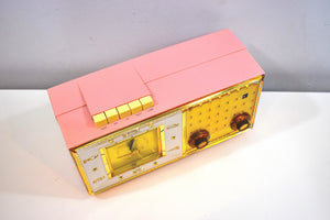 Parisienne Pink 1960 Bulova Model 190 Vacuum Tube AM Clock Radio Mid Century Bling!