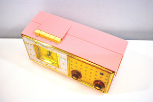 Parisienne Pink 1960 Bulova Model 190 Vacuum Tube AM Clock Radio Mid Century Bling!
