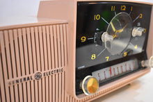 Load image into Gallery viewer, Pastel Pink 1957 General Electric Model 913D Vacuum Tube AM Clock Radio Real Looker Near Mint Condition!