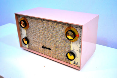 ベージュ ピンクとツイード ミッドセンチュリー 1960 シルバニア 8F15 AM/FM 真空管ラジオ レアな音と見た目が素晴らしい!