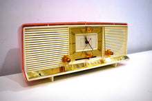 Load image into Gallery viewer, Bonneville Pink 1958 Silvertone Model 9029 AM Clock Radio Dual Speaker Rare Excellent Condition Bells and Whistles!