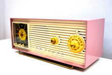 Load image into Gallery viewer, Mauve Pink and Ivory 1955 Admiral Model 5H47N Vintage Atomic Age Vacuum Tube AM Radio Clock Sounds Looks Great!