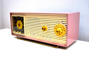 Mauve Pink and Ivory 1955 Admiral Model 5H47N Vintage Atomic Age Vacuum Tube AM Radio Clock Sounds Looks Great!