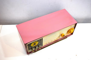 Mauve Pink and Ivory 1955 Admiral Model 5H47N Vintage Atomic Age Vacuum Tube AM Radio Clock Sounds Looks Great!