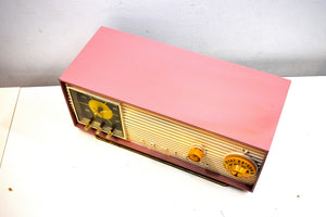 Mauve Pink and Ivory 1955 Admiral Model 5H47N Vintage Atomic Age Vacuum Tube AM Radio Clock Sounds Looks Great!