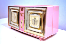 Load image into Gallery viewer, Real Light Show Pink Gold 1959 Bulova Model 330 AM Vacuum Tube Radio Rare Model Put On Your Shades!