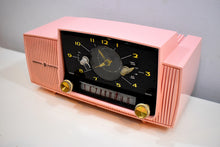 Load image into Gallery viewer, Rose Pink Mid Century 1959 General Electric Model 915 Vacuum Tube AM Clock Radio Near Mint! Sounds Fantastic!