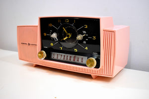 Rose Pink Mid Century 1959 General Electric Model 915 Vacuum Tube AM Clock Radio Near Mint! Sounds Fantastic!