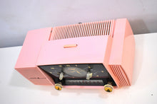 Load image into Gallery viewer, Princess Pink Mid Century 1959 General Electric Model 915 Vacuum Tube AM Clock Radio Beauty Sounds Fantastic!