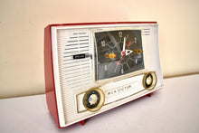 Load image into Gallery viewer, Cardinal Red and White 1962 RCA Victor Model 1-RD-53 AM Vacuum Tube Clock Radio Sleek!