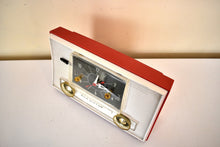 Load image into Gallery viewer, Cardinal Red and White 1962 RCA Victor Model 1-RD-53 AM Vacuum Tube Clock Radio Sleek!