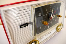 Load image into Gallery viewer, Cardinal Red and White 1962 RCA Victor Model 1-RD-53 AM Vacuum Tube Clock Radio Sleek!