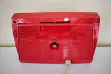 Load image into Gallery viewer, Cardinal Red and White 1962 RCA Victor Model 1-RD-53 AM Vacuum Tube Clock Radio Sleek!