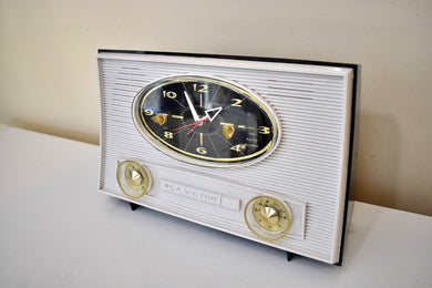 Bluetooth Ready To Go - Black and White 1962 RCA Victor Model 1-RA-61 AM Vacuum Tube Clock Radio Sleek!