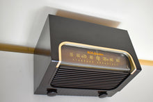 Charger l&#39;image dans la galerie, Wenge Brown Bakelite 1952 RCA Victor Model 2-X-61 Vacuum Tube AM Radio Looks Modern Sounds Great!
