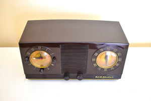 Chocolate Brown Beauty Vintage 1952 RCA Victor 2-C-521 Clock Radio Vacuum Tube AM Clock Radio Solid Player Understated Elegance!