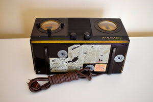 チョコレートブラウン ビューティー ヴィンテージ 1952 RCA Victor 2-C-521 クロック ラジオ 真空管 AM クロック ラジオ ソリッド プレーヤー 控えめなエレガンス！