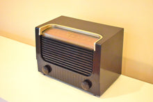 Load image into Gallery viewer, Wenge Brown Bakelite 1953 RCA Victor Model 2-X-61 Vacuum Tube AM Radio Looks Modern Sounds Great!