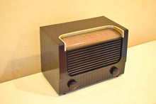 Load image into Gallery viewer, Wenge Brown Bakelite 1953 RCA Victor Model 2-X-61 Vacuum Tube AM Radio Looks Modern Sounds Great!