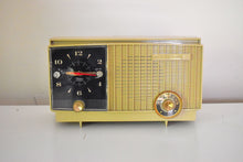 Load image into Gallery viewer, Dijon Beige Goldenrod Vintage 1962 RCA Victor Model 3RD 37 Vacuum Tube AM Clock Radio Great Performer Sweet Looks!