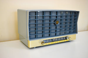 Eggcrate グレーとスレート ブルー ヴィンテージ 1953 RCA Victor 6-XD-5A 真空管ラジオ 音も見た目も素晴らしい！素晴らしいプラスコンディション！