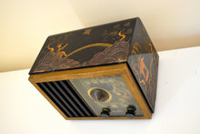 Load image into Gallery viewer, Oriental Theme Painted Black Bakelite 1946 RCA Victor Model 75X15 Vacuum Tube AM Radio Sounds Great! Looks Spectacular!