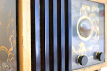 Charger l&#39;image dans la galerie, Oriental Theme Painted Black Bakelite 1946 RCA Victor Model 75X15 Vacuum Tube AM Radio Sounds Great! Looks Spectacular!