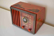 Load image into Gallery viewer, Oriental Theme Painted Red Bakelite 1946 RCA Victor Model 75-X-18 Vacuum Tube AM Radio Sounds Great! Looks Spectacular! Excellent Plus Condition!