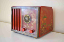 Charger l&#39;image dans la galerie, Oriental Theme Painted Red Bakelite 1946 RCA Victor Model 75-X-18 Vacuum Tube AM Radio Sounds Great! Looks Spectacular! Excellent Plus Condition!