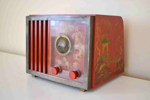 Oriental Theme Painted Red Bakelite 1946 RCA Victor Model 75-X-18 Vacuum Tube AM Radio Sounds Great! Looks Spectacular! Excellent Plus Condition!
