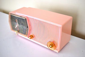 Melrose Pink 1957 RCA Victor 8-C-5E Vacuum Tube AM Clock Radio Sounds Great! Looks Sleek!