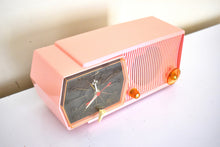 Load image into Gallery viewer, Melrose Pink 1957 RCA Victor 8-C-5E Vacuum Tube AM Clock Radio Sounds Great! Looks Sleek!