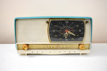 Load image into Gallery viewer, Turquoise and White 1956 RCA Victor 9-C-7LE Tube AM Clock Radio Works Great Excellent Condition!!