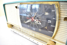 Load image into Gallery viewer, Turquoise and White 1956 RCA Victor 9-C-7LE Tube AM Clock Radio Works Great Excellent Condition!!