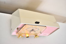 Load image into Gallery viewer, Carnation Pink and White 1959 RCA Victor Model C-4FE Vacuum Tube AM Clock Radio Beautiful Design and Sounds Fabulous!