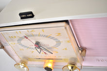 Charger l&#39;image dans la galerie, Carnation Pink and White 1959 RCA Victor Model C-4FE Vacuum Tube AM Clock Radio Beautiful Design and Sounds Fabulous!