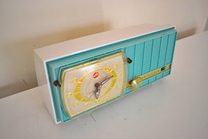 Turquoise and White Retro Jetsons Vintage 1957 RCA Victor Model C-3HE AM Vacuum Tube Radio Looks and Sounds Fantastic!
