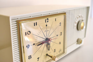 Bluetooth Ready To Go - Linen White Vintage 1956 RCA Victor Model 6-C-5 Vacuum Tube AM Clock Radio Near Mint Condition!