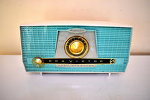 Charger l&#39;image dans la galerie, Bluetooth Ready To Go - Turquoise and White 1957 RCA Model X-4HE Vacuum Tube AM Radio Works Great Dual Speaker Sound!