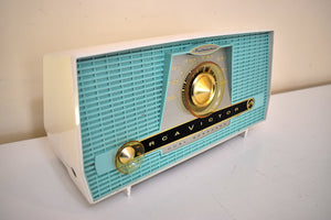 Bluetooth Ready To Go - Turquoise and White 1957 RCA Model X-4HE Vacuum Tube AM Radio Works Great Dual Speaker Sound!