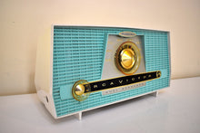 Load image into Gallery viewer, Bluetooth Ready To Go - Turquoise and White 1957 RCA Model X-4HE Vacuum Tube AM Radio Works Great Dual Speaker Sound!