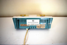 Load image into Gallery viewer, Cielo Blue and White 1962 RCA Victor Model 1-RD-65 AM Vacuum Tube Alarm Clock Radio Sounds Great! Looks Sleek!
