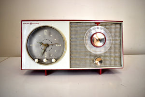 Bluetooth Ready To Go - Corvette Red and White 1959 General Electric GE Vacuum Tube AM Clock Radio Sounds and Looks Great!